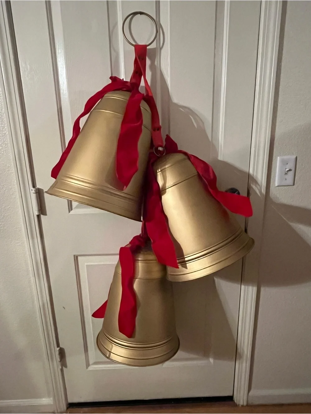 Gold Bell Wall Hanging with Red Ribbon Holiday Accent